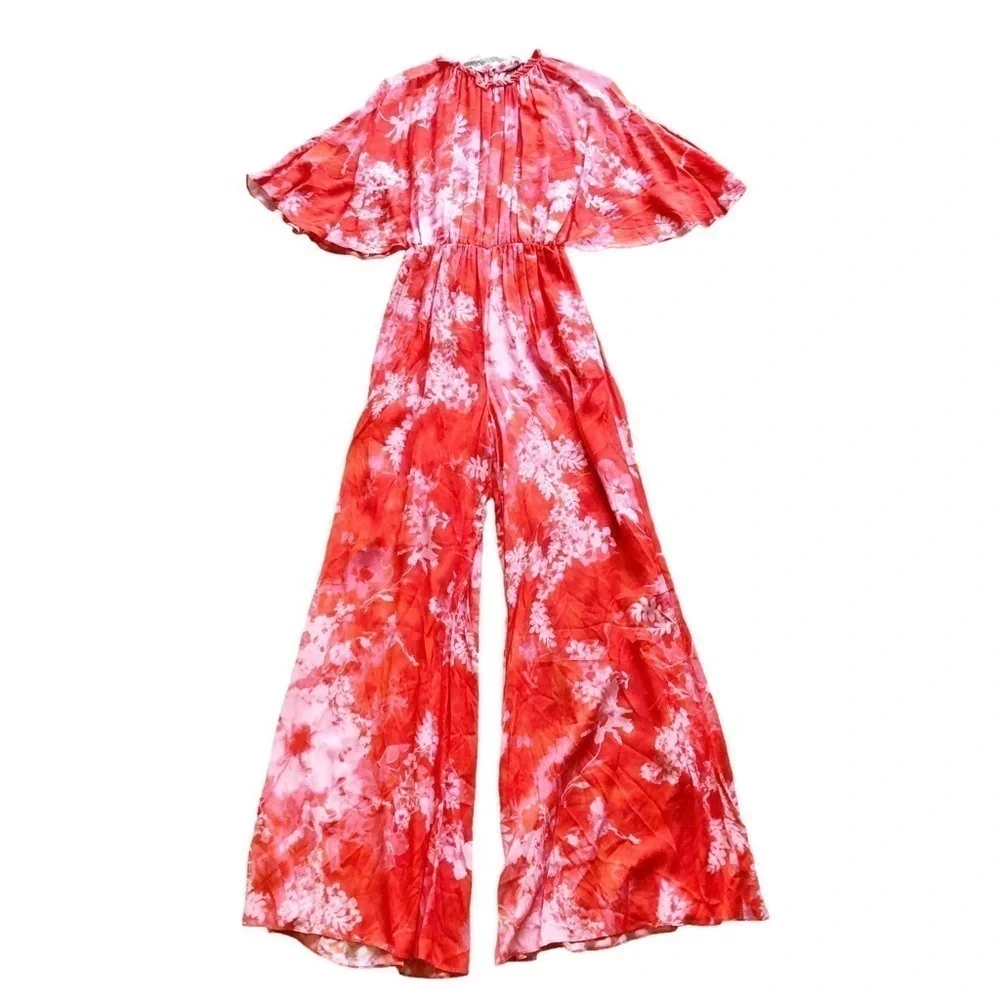 Pinko Jumpsuit Aquarius Tuta Georgette Hibiscus Floral Orange Size 4